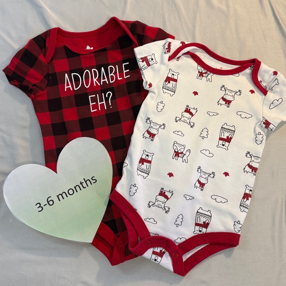 Canadiana - pair of short sleeve onesie tops/shirts. Size 3-6 months